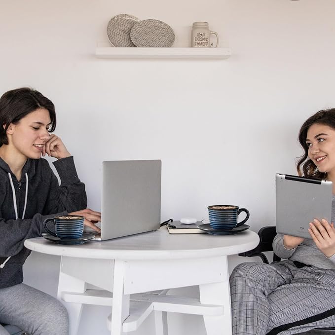 HASENSE Ceramic Cappuccino Cups and Saucers Set of 4, 8 oz Tea Coffee Cups Set - Image 3