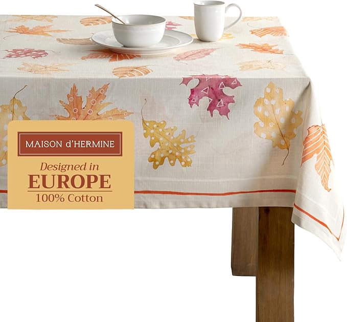 Maison d' Hermine Table Cloth Rectangle Table 100% Cotton 60 x 120 Inches Fall Tablecloth Reusable Everyday Use for Thanksgiving Christmas Decorations Dining Farmhouse Party (Colours of Autumn)