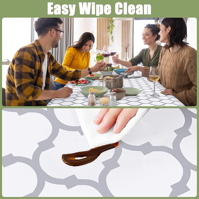 Smiry Square Table Cloth, Wipeable Spillproof Tablecloths with Flannel Backing for Square Tables, Waterproof Vinyl Plastic Tablecloth for Dining, Camping, Indoor and Outdoor (54"x54", White)