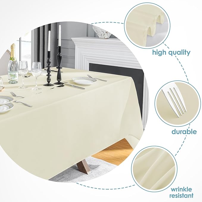 VidaFete Tablecloth 2 Pack 90 * 132inch Rectangle Table Cloth Polyester, Stain Wrinkle Resistant Polyester Dining Table Cover for Kitchen Dinning Party Wedding Rectangular Buffet Decoration(Ivory)