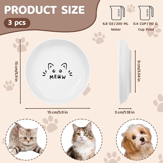 YINEYA 3 Pack Cat Food Bowls, Anti Whisker Fatigue Ceramic Cats Dishes Set | - Image 2