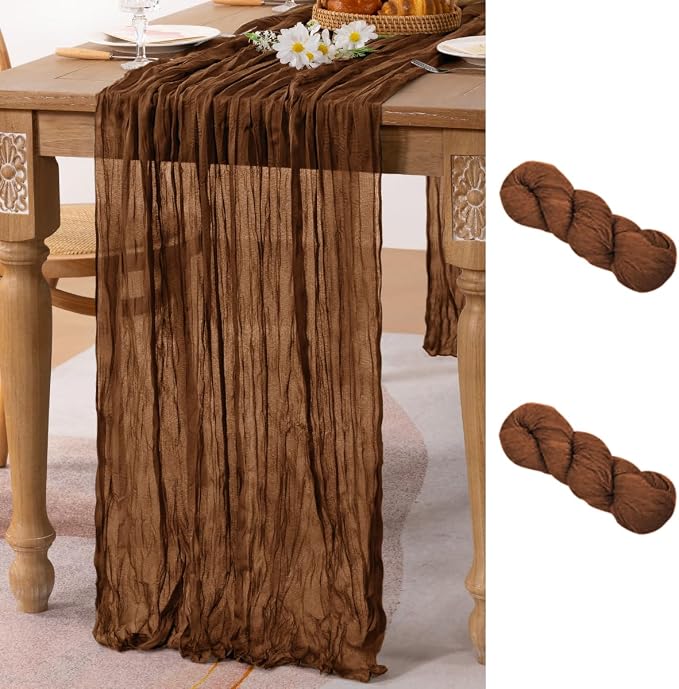 2 Pack Brown Cheesecloth Table Runner 10ft Neutral Gauze Centerpiece | by MLMC