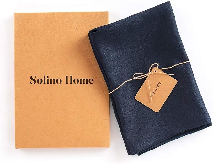 Solino Home Navy Blue Linen Napkins Set of 6-100% Pure Linen Dinner Napkins 20 x 20 Inch for Winter, Spring, Easter - Fete