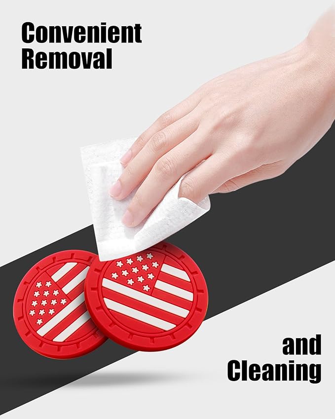 4 Pack Car Cup Coasters, Universal American Flag Non-Slip Silicone Cup Holder Inserts, Car Interior Accessories, Red
