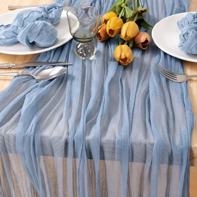 3 Pack Dusty Blue Cheesecloth Table Runner 10ft Boho Gauze Centerpiece | - Image 2