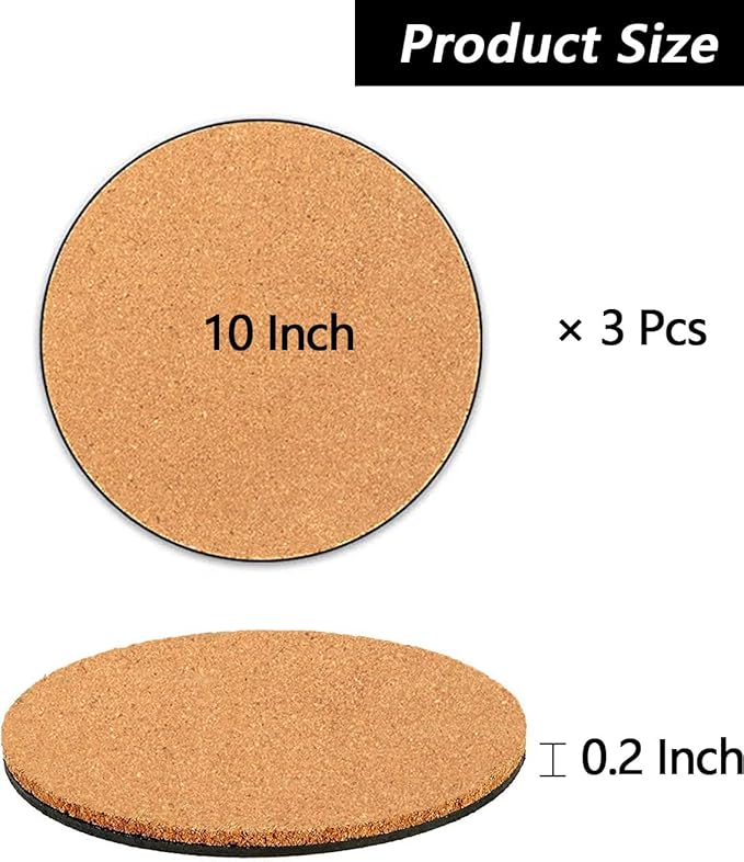 3 Pieces Cork Plant Coasters, 10 Inch Cork Plant Mats, Cork Coaster for Planters, Large Plant Coasters for House Plants Indoors (Nude & Black)