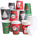 100 Pack 12 oz Paper Cups with Lids, Disposable Coffee Cups for Christmas, To Go Cups for Hot and Cold Drinks, Beverage