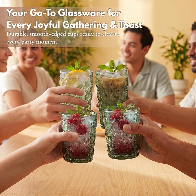Green Drinking Glasses Set of 12, 12 Oz Highball & 10 Oz Cocktail Glasses - Image 5