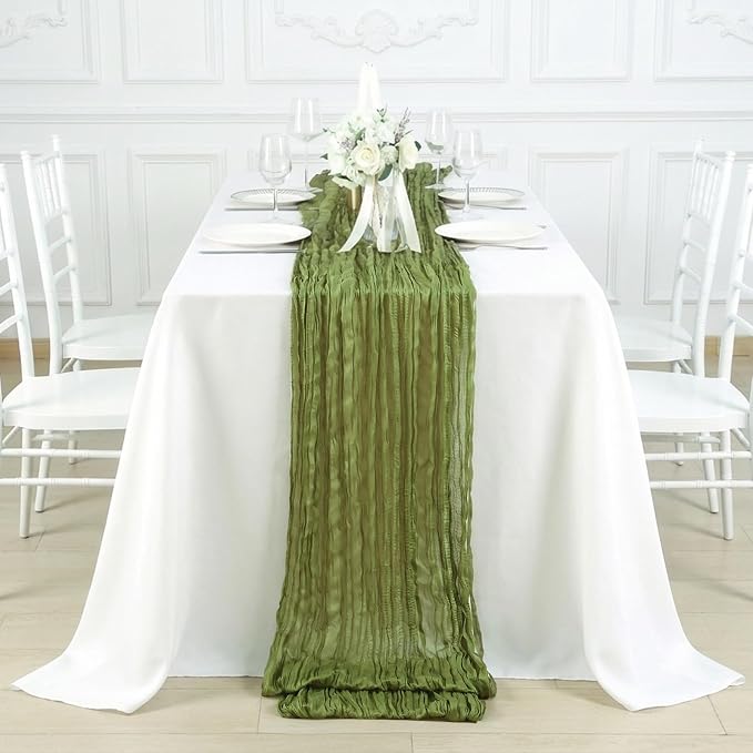 8 Pack Olive Green Cheesecloth Table Runner 120 Inch Boho Wedding Decor | - Image 4