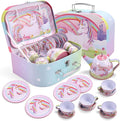 JOYIN Unicorn Tea Party Set for Little Girls, Pretend Pink Tin Teapot Set by JOYIN