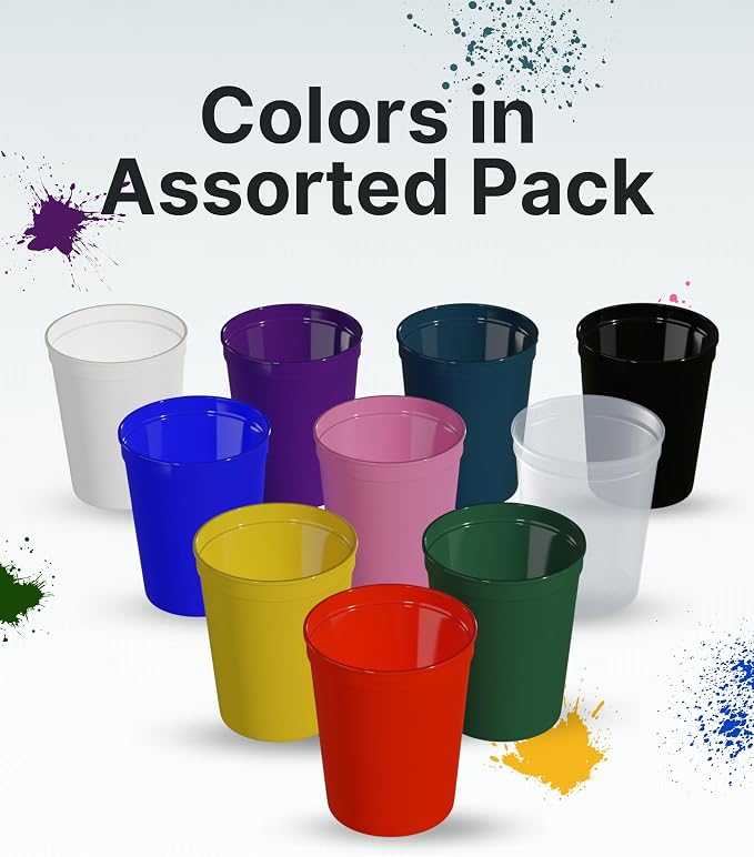 PartyPrints 100 Pack 16 oz Assorted Reusable Blank Plastic Cups, Stadium Cups - Image 8