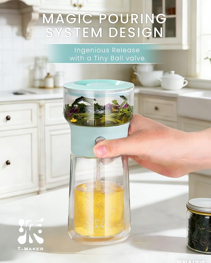 ZENS Modern Glass Infuser Teapot, One Touch Tea Release Loose Tea Maker | Loose - Image 2