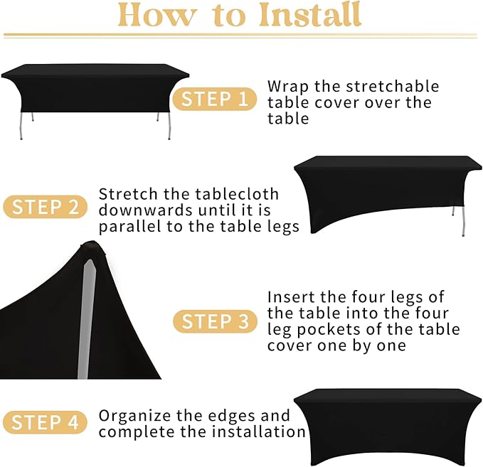 HAISIWLKJ 3 Pack Table Cloth 6ft Black Tablecloths for Rectangle Folding Table Spandex Fitted Stretch Cover Wrinkle Resistant Washable Protector for Party, Wedding, Banquet, Festival