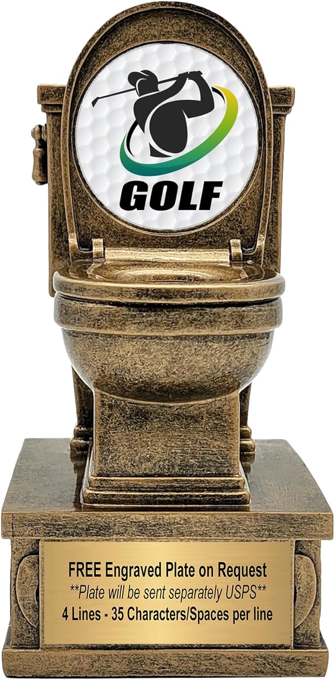 Decade Awards Action Pedestal Gold Toilet Bowl Trophy with Optional Inserts - Custom Engraved Plate On Request (7 Inch Tall)