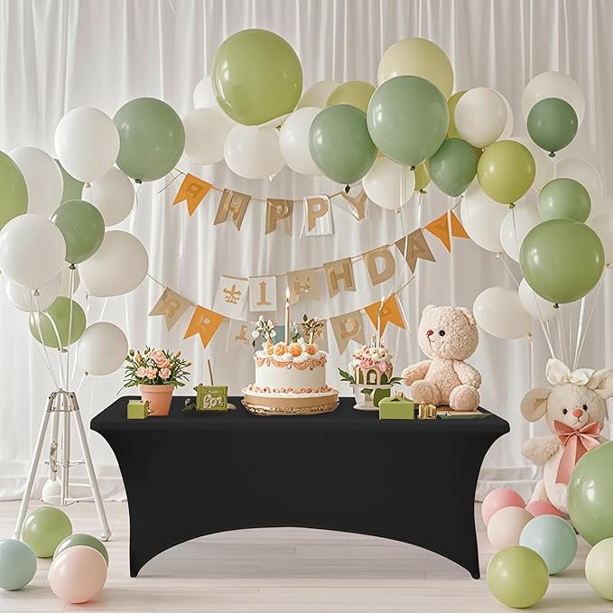 4FT Table Cloth for Rectangular Fitted Events Stretch Black Table Covers Washable Spandex Tablecloth Protector for Party, Wedding, Cocktail, Banquet, Festival