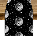 Mystical Celestial Table Runner, Vintage Bohemian Black Yin Yang Symbol Moon by JanJCurt