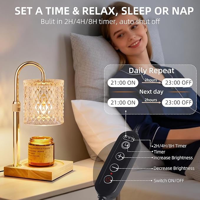 Candle Warmer Lamp with Timer Dimmer Adjustable Height, Candle Warmer with 2 Bulbs for Jar Candles, Home Decor, for Women Birthday