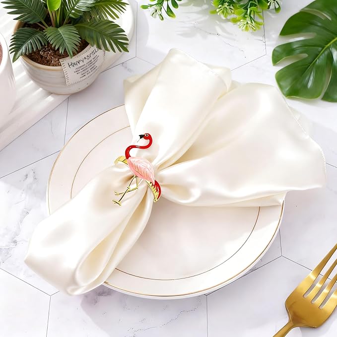 Tropical Flamingo Napkin Rings Set of 12 Gold Pink Bird Napkin Holders - Image 4