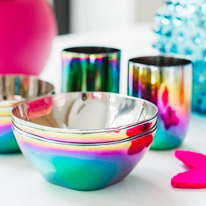 Ahimsa Stainless Steel Bowls for Kids, Durable Pediatrician Designed Toddler Snack Bowl, Premium Non Toxic Metal, Easy to Clean & Dishwasher Safe, Set of 4 Rainbow