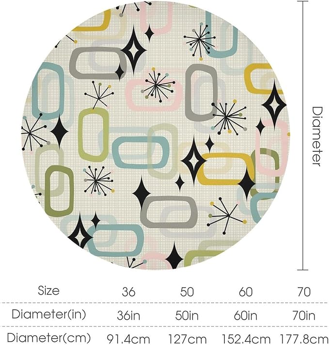 Mid Century Modern Round Tablecloth, Geometry Bohemian Retro Abstract Tablecloth for Home Party Dining Room Kitchen Decor 70Inch(178cm)