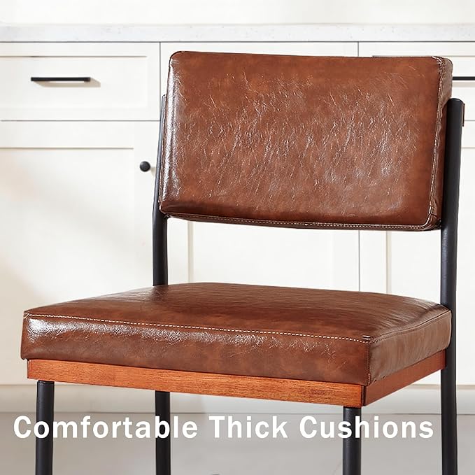 Modern Dining Chairs Set of 4, Kitchen Chairs with Thick Cushions and Adjustable Foot Pads, Upholstered Faux Leather Dining Room Chairs with Sturdy Metal Legs,Coffee