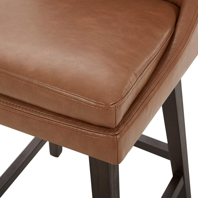 CHITA Counter Height Swivel Barstool with Back Set of 2, FSC Certified Upholstered Faux Leather Swivel Bar Stool, 26.8" H Seat Height, PU Leather in Retro Brown