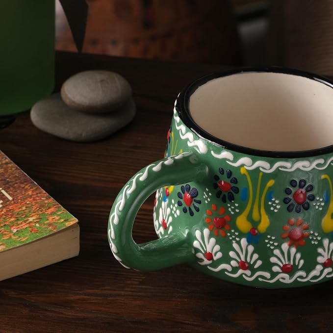BCS 6 Oz Cappuccino Cups Set of 2, Hand-Painted Ceramic Coffee & Tea Mugs | - Image 8