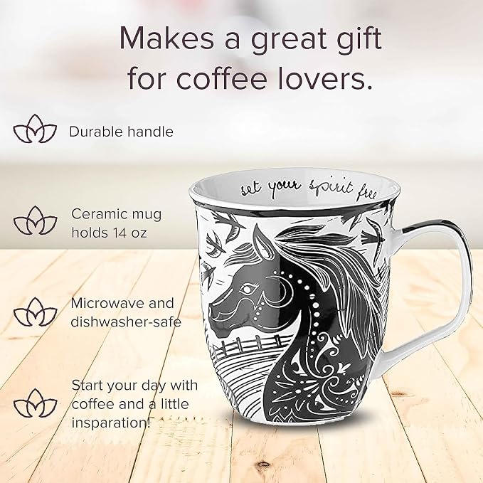 Karma Gifts 14 oz Black and White Boho Mug Horse - Image 2