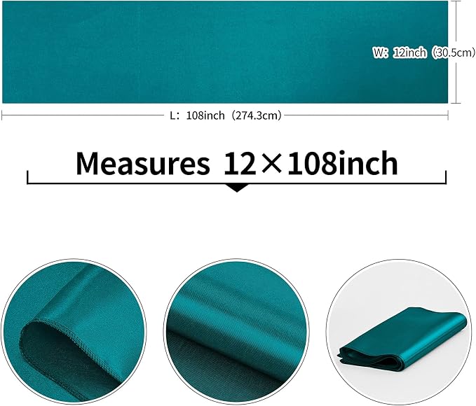 4-Pack Peacock Blue Satin Table Runner 12 x 108 Inch Long Bright and Smooth - Image 3