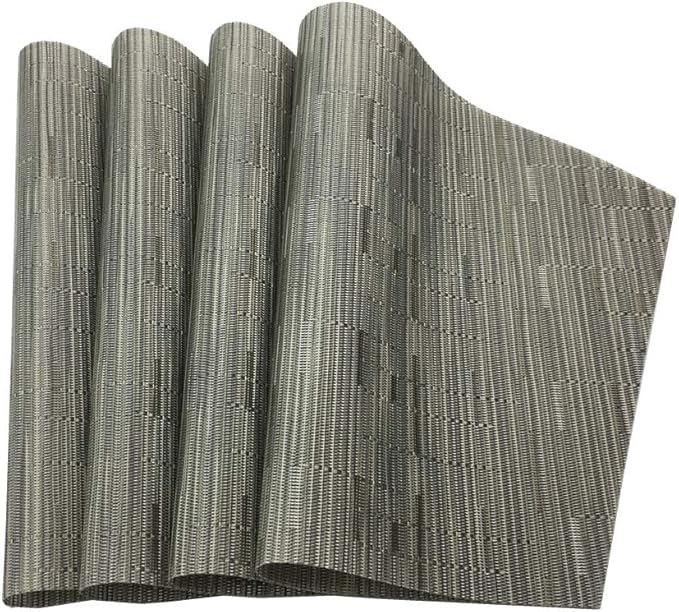 Red-A Woven Vinyl Placemats for Dining Table Durable Heat Resistant Washable Placemats for Round Table Wedge Shaped Placemats Set of 4,Silver Gray