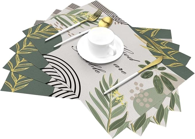 Bible Verse Christain Placemats Sage Green Boho Modern Scripture Inspirational Quotes Motivational Bohemian Washable Place Mats 12x18Inch for Dining Kitchen Farmhouse Decor 4 PCS