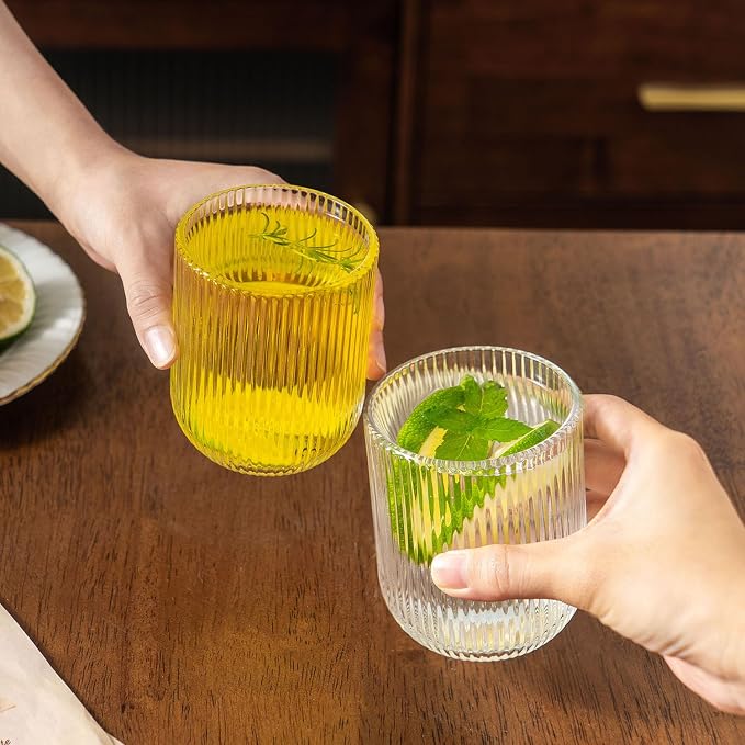 Ribbed Drinking Glasses 8pcs, Rocks Drinking Glasses 12oz and 10oz, Tumbler - Image 6