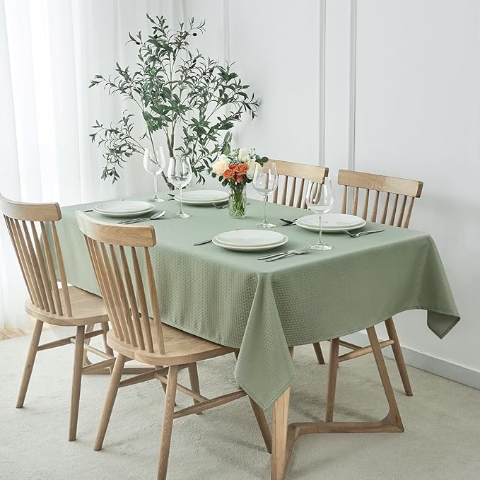 maxmill Square Jacquard Tablecloth Waterproof Spillproof Wrinkle Resistant Soft Weaved Design Table Cloth for Dinner and Party Washable Fabric Cover, Indoor Outdoor Use, 60 x 60 Inch, Sage Green
