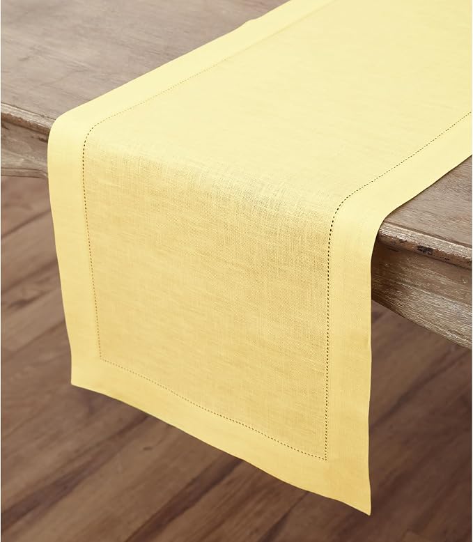 Solino Home 100% Linen Table Runner Yellow, Classic Hemstitch 14 x 60 in | - Image 4