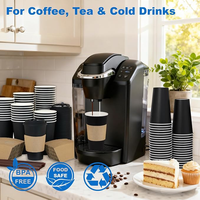 16 oz 50 Pack Coffee Cups with Lids and Sleeves, Hot Disposable To Go Travel - Image 2