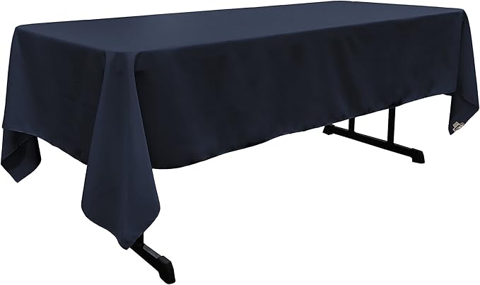 LA Linen Polyester Poplin Washable Rectangular Tablecloth, Stain and Wrinkle Resistant Table Cover 60x126, Fabric Table Cloth for Dinning, Kitchen, Party, Holiday 60 by 126-Inch, Navy