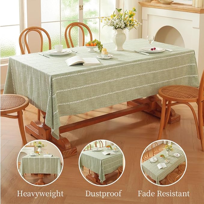 Zobesta Sage Green Table Cloth 60 x 120 Inch, Cotton Green Linen Tablecloth for Rectangle Tables, Heavy Weight Washable Farmhouse Soft Boho Tablecloth for Party, Holiday, Picnic, Dining, Outdoor,Fall