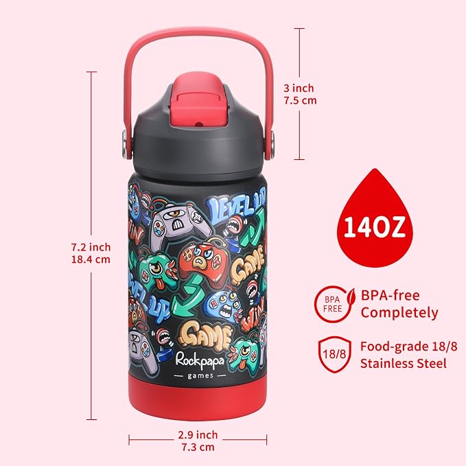rockpapa 14 oz Kids Insulated Water Bottle，Stainless Steel Toddler Cups - Image 7