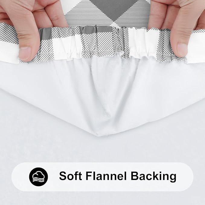 Smiry Rectangle Picnic Table Cloth, Elastic Waterproof Fitted Vinyl Tablecloths, Flannel Backed Buffalo Plaid Table Covers for Dining, Camping, Outdoor (White and Grey, 30" x 60")