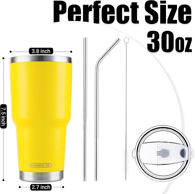 D·S 30oz Yellow Tumbler Double Wall Vacuum Insulated Travel Coffee Mug | Double - Image 2