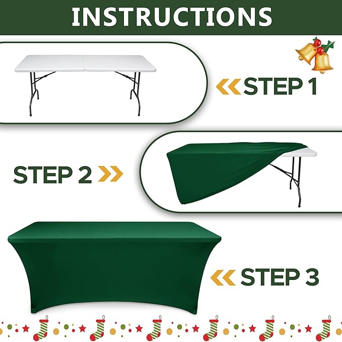 Table Cover for 6 Foot Rectangle Tables-8 Pack Hunter Green Fitted Stretch Tablecloth-Spandex 6ft Christmas Tablecloth for Party, Vendor Booth Display, Banquet Buffet Event, Craft Trade Show