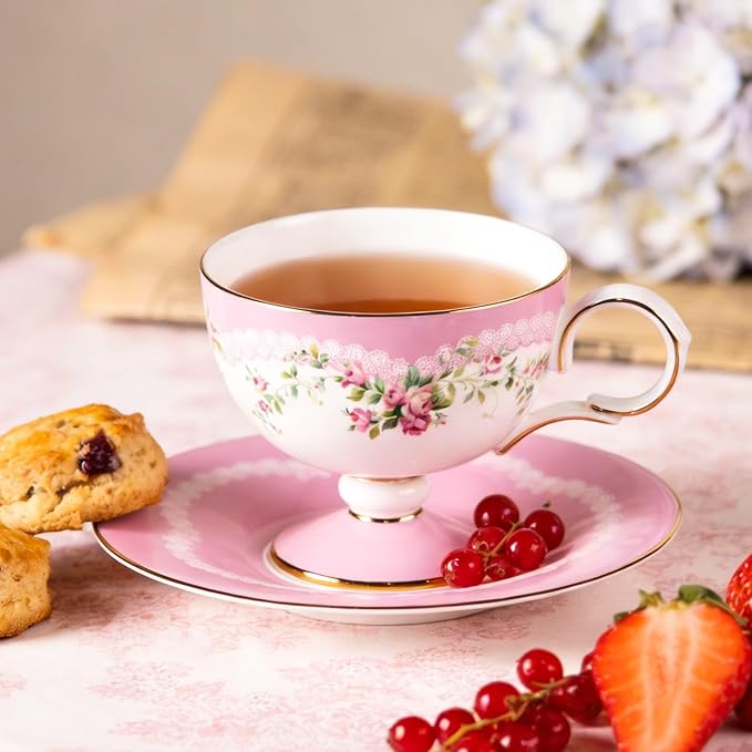 KAMMAK Tea Cups Set of 2, Ceramic Floral Pattern Demitasse Cup | Porcelain - Image 5