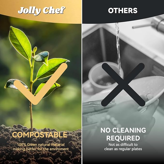 JOLLY CHEF Compostable Heavy Duty Plates 9 Inch [300 Pack] Eco-Friendly Disposable Natural Paper Plates Bagasse Biodegradable Sugarcane Bulk for Party Dinner Lunch Hot Cold Food Christmas (Brown)