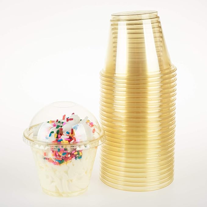 Golden Apple, 9oz-50sets Yellow Plastic Cups with Clear Dome lids No Hole