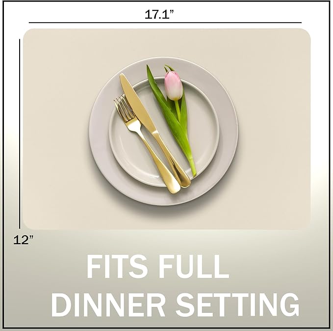 More Décor Faux Leather Placemats Set of 4 for Dining Table – Waterproof, Wipeable, Washable, Stain & Heat Resistant, Non-Slip Table Mats – 12 X 17 Inch, (Solid Ivory, 4)