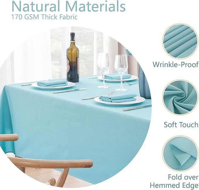 Rectangle Tablecloth Waterproof 60x120 inch Linen Textured Table Cloth Stain and Wrinkle Resistant Washable, Decorative Fabric Table Cover for Dining, Party and Camping, Aqua