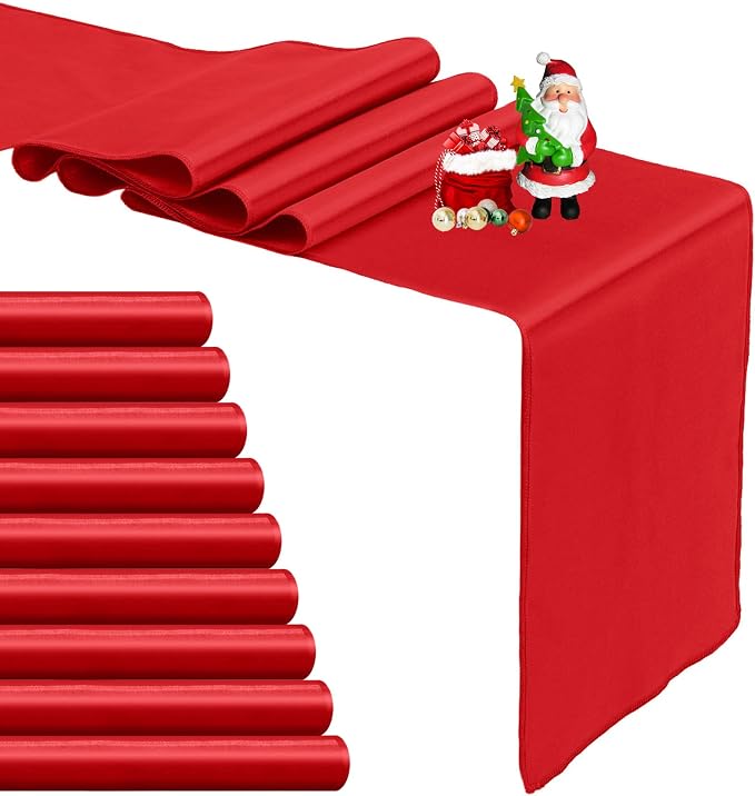 10-Pack Red Satin Table Runner 12 x 108 Inch Long Bright and Smooth Silk Fabric by Pufogu