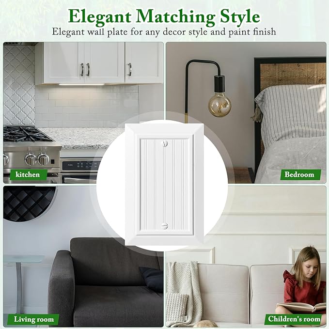 Beadboard Outlet Covers Wall Plates, Bamboo Fiber Light Switch Covers, Natural Material Electric Receptacle Decorative Switch Plate Outlet Cover (Pure White, 1 Gang Blank 4 Pack)