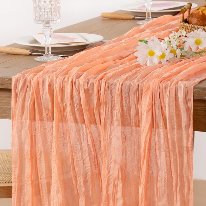 2 Pack Peach Pink Cheesecloth Table Runner 10ft Coral Sheer Gauze Decor | - Image 2