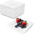 Ilyapa 50 White Square Disposable Plates - 4.5" Inch, Plastic Disposable Mini Square White Plates, for Appetizers, Dessert, & Tasting